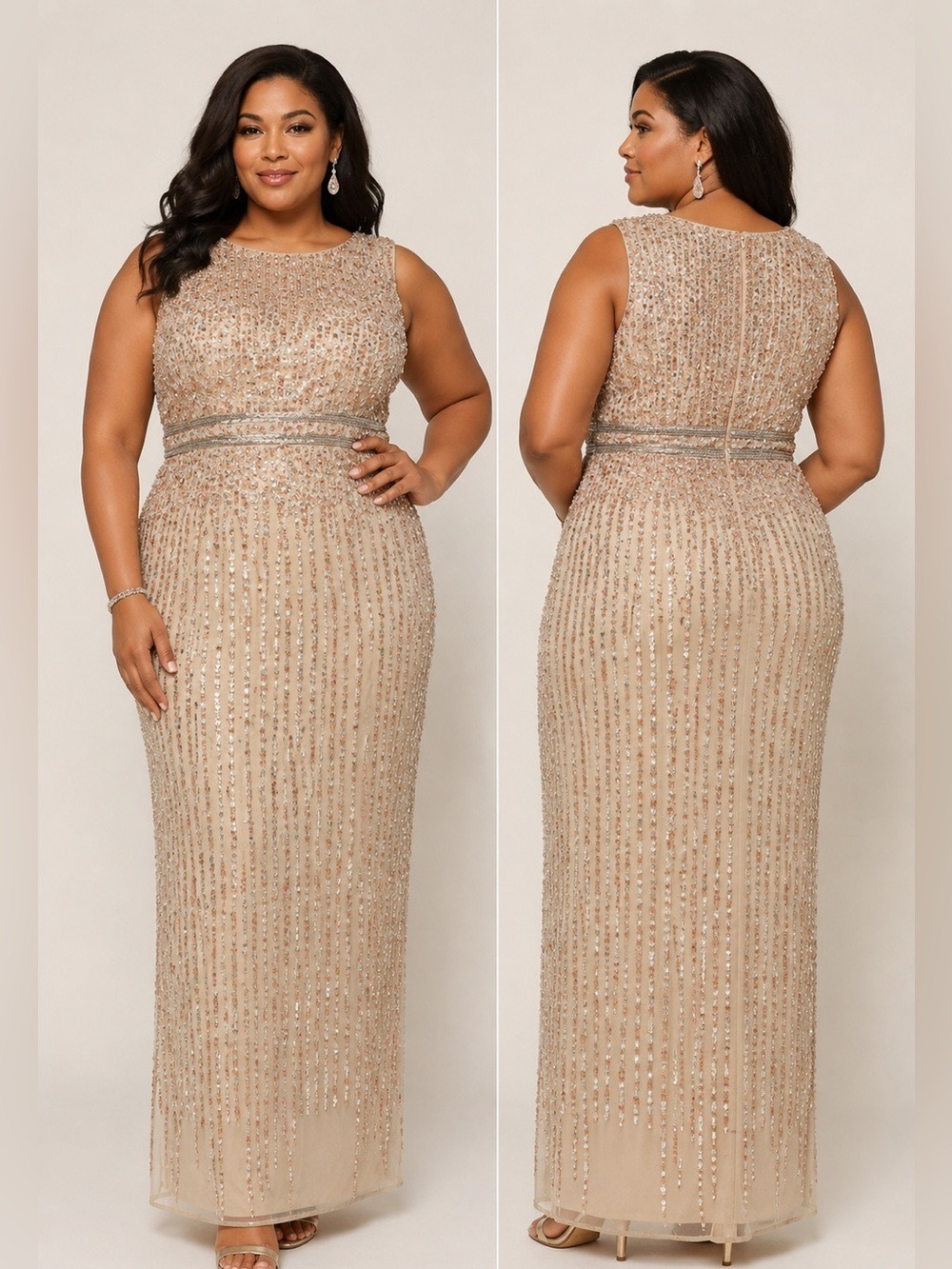 Mac Duggal Sleeveless Rose Gold Beaded Evening Sheath Dress. NWT $498 MSRP
